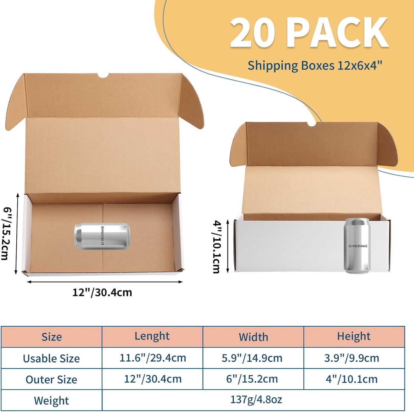 ZBEIVAN White Shipping Boxes - 12x6x4 Corrugated Cardboard Mailer Set of 20 for Small Business Packaging