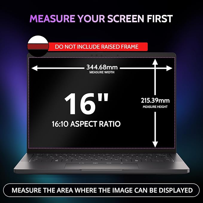 Peslv 360° 4 Way Laptop Privacy Screen for 16 Inch 16:10 Aspect Ratio Computer Monitor, Anti Glare Blue Light Spy Filter Private Cover, Bubble-Free Black Security Protector