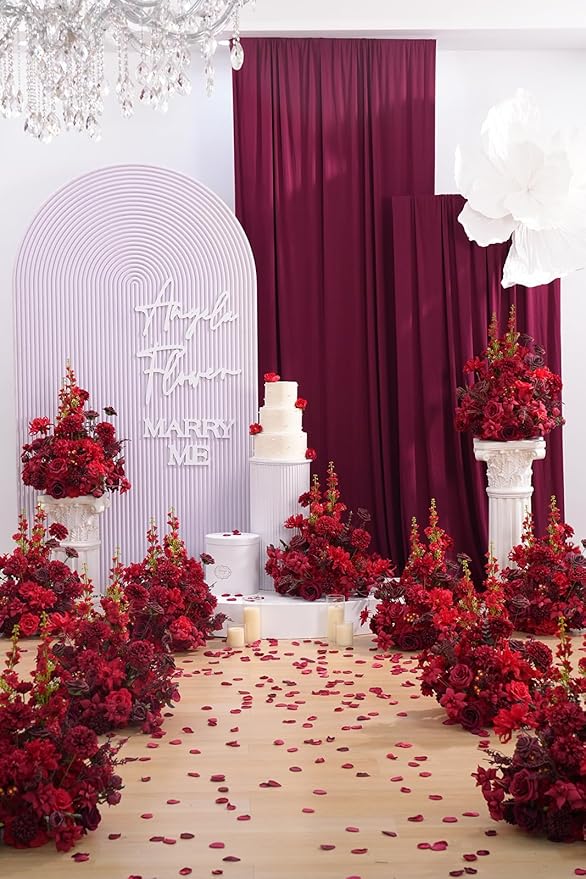 2pcs 19inch Red Free Standing Flowers Ball Bouquet Artificial Rose Arrangements Balls for Wedding Centerpieces Tables Chair Aisle Runner Flowers Decorations