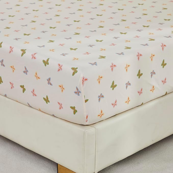Brandream Bed Sheets for Queen Size Bed, 4 Pieces 100% Egyptian Cotton Farmhouse Sheet Set Butterfly Print Bed Deep Pockets (Cream Ivory)