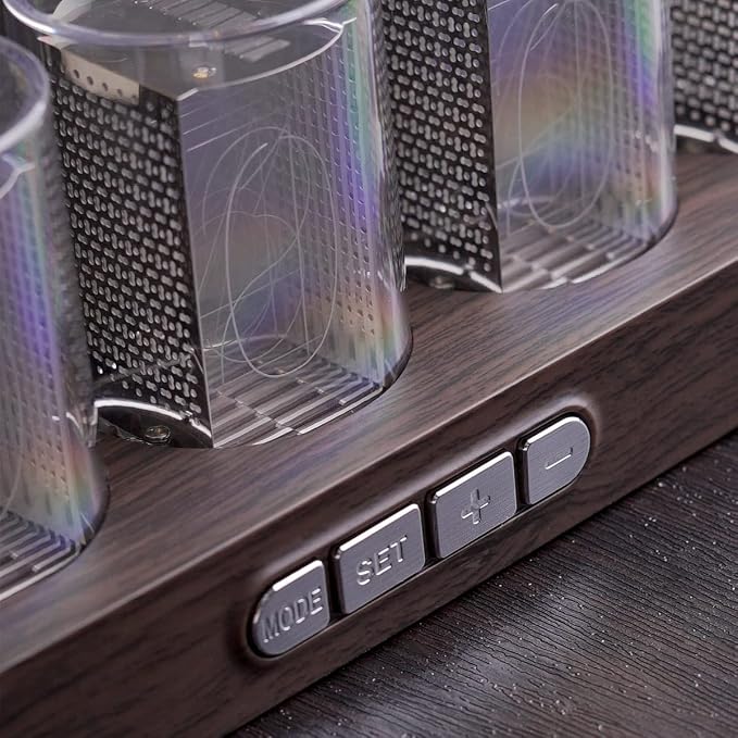 Cadmos Nixie Tube Clock.Glow Tubes Analog Clock.Creative Retro Digital Variable Color.Exquisite Desktop Decoration- Gift Idea-No Assembly Required (Imitation Wood Grain)