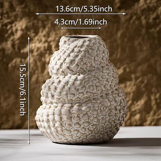 Unique White Ceramic Conch Vase - Cute Wabi-Sabi Style Handmade Flower Vase,Charming Modern Boho Ins Style Decorative Vases for Flowers,Great for Living Room,Shelf,Bookshelf and Entryway Décor
