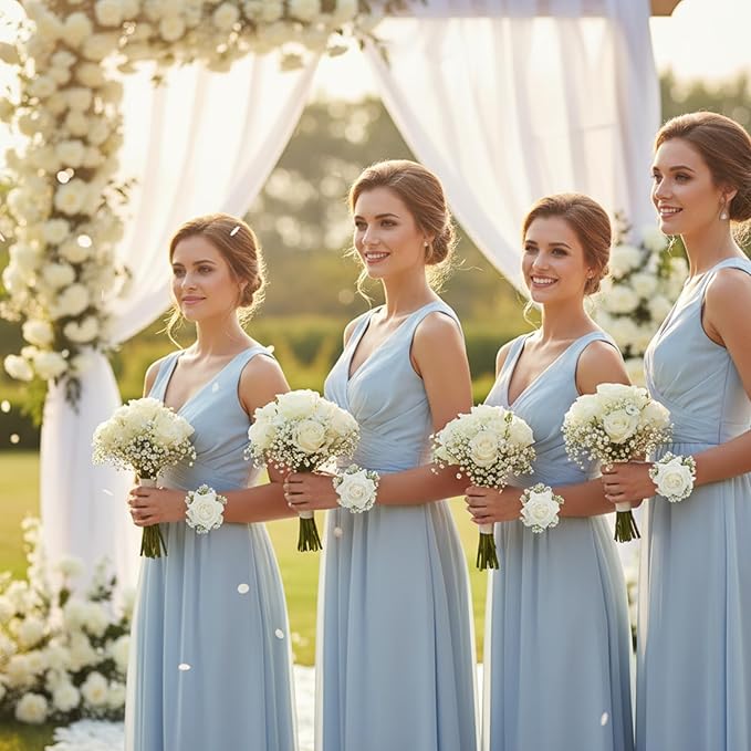 6 PCS Artificial Flowers Wrist Corsage Wristlet Band，Wedding Ball Accessories for Brides, Grooms, Bridesmaids