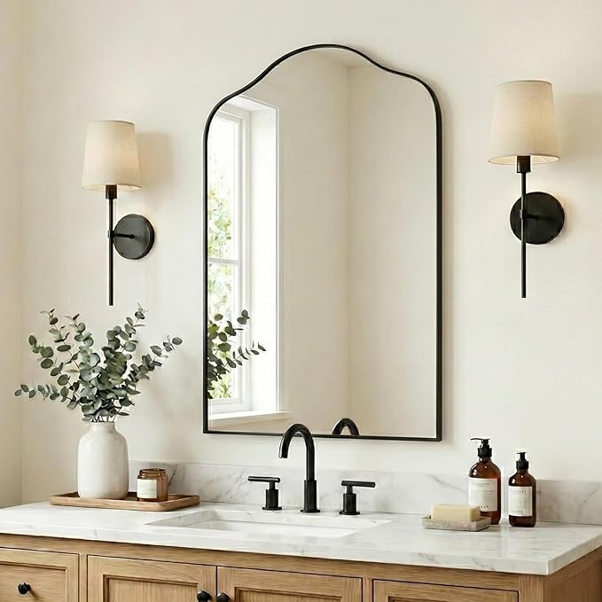 ANDY STAR Scalloped Arched Mirror, 24x38 Matte Black Irregular Wall Mirror for Bathroom Vanity Decorative, for Entryway, Fireplace, Mantel, Rustproof, Stainless Steel Frame