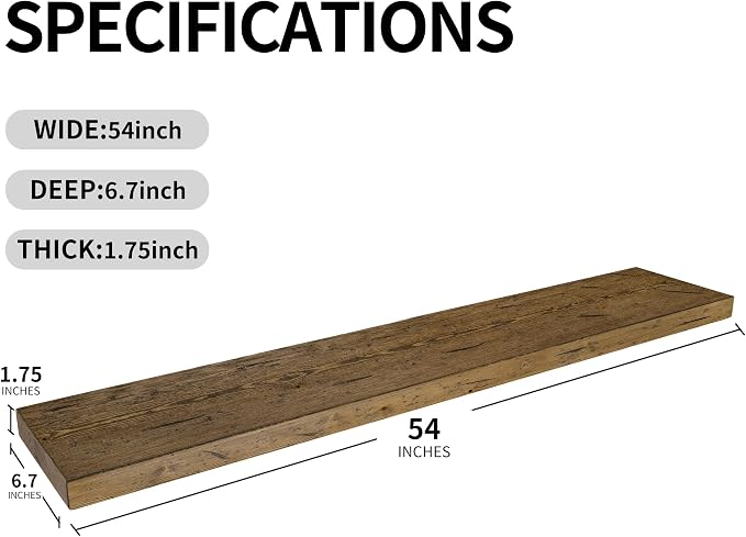 BGMG Floating Shelves 54 inch Long, Distressed Rustic Wooden Wall Shelves for Bathroom Living Room Bedroom Kitchen Farmhouse Set of 2-54x6.7x1.75 inch-Distressed Walnut