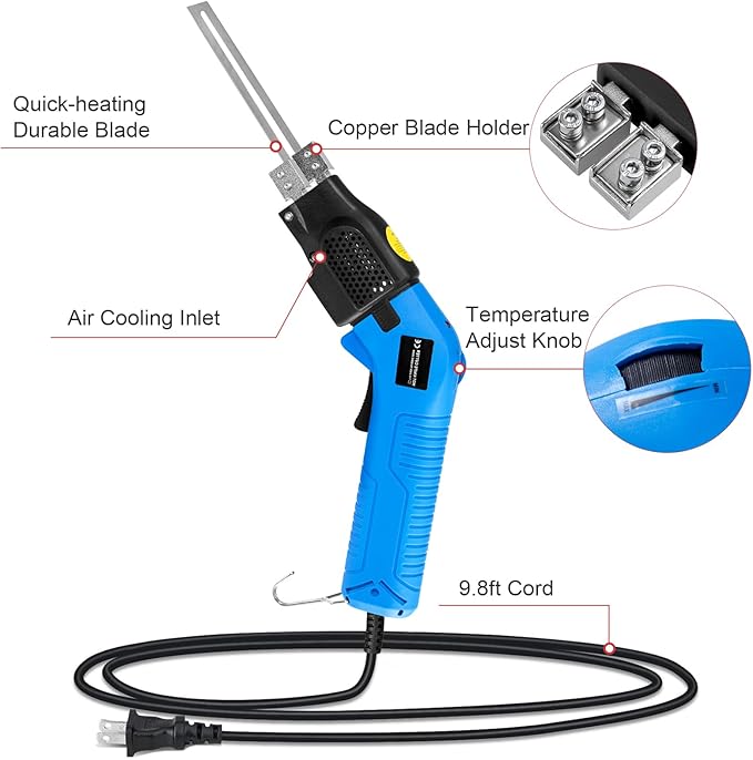 Toemics Electric Hot Knife Foam Cutter – 200W Styrofoam Cutting Tool, 4 Adjustable 50-500°C Blades for Polystyrene, Sponge, Crafts, and Insulation (Blue)