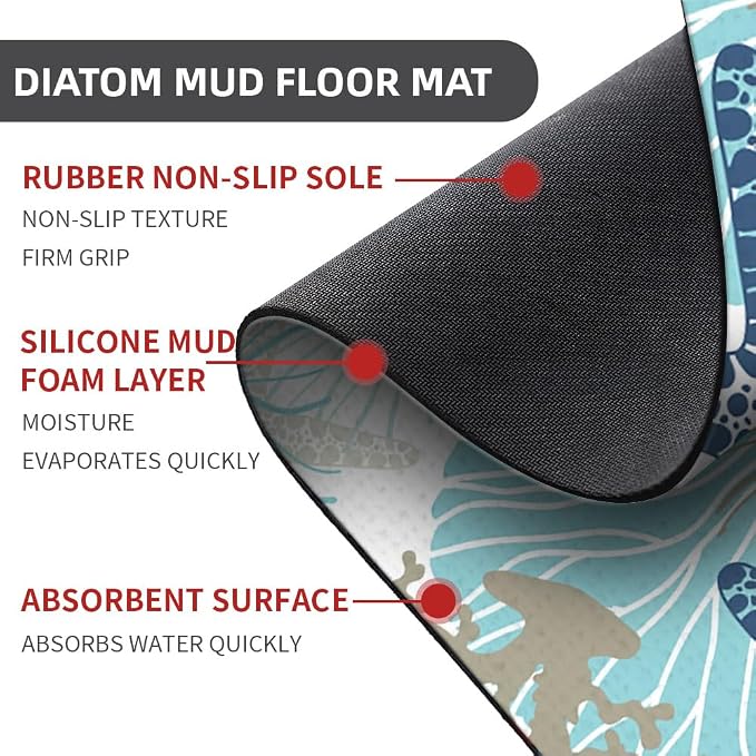 Diatomaceous Earth Bath Mat,Cute Corals and Seashells Non-Slip Volume Super Absorbent Fast Drying for Bathroom Kitchen mat,Eco-Friendly Easy to Clean 17×27.5Inch (43 * 70cm)