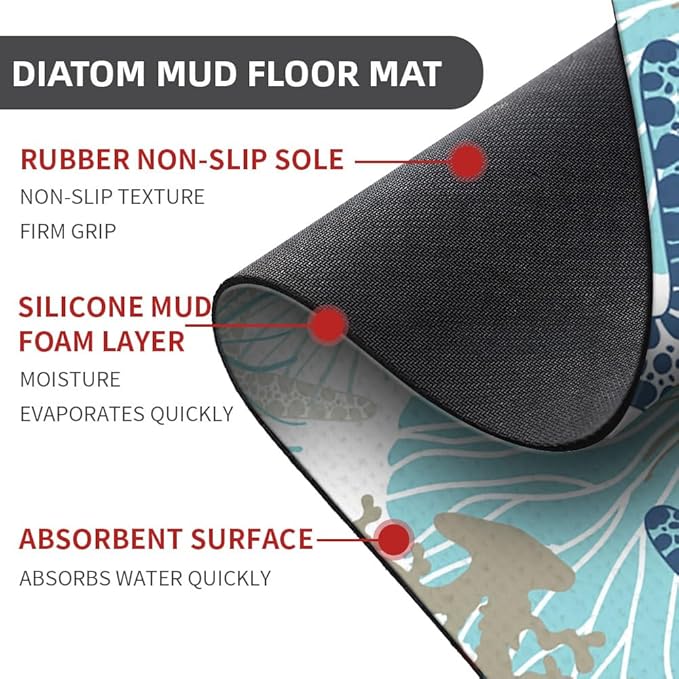 Diatomaceous Earth Bath Mat,Cute Corals and Seashells Non-Slip Volume Super Absorbent Fast Drying for Bathroom Kitchen mat,Eco-Friendly Easy to Clean 20×31Inch (50 * 80cm)