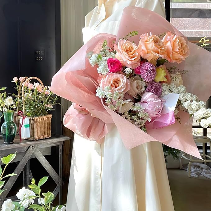 LWFyyds Korean Wrapping Paper Flower Wrap Waterproof Bouquet Wrap Tissue Florist Supplies 1 Roll, 22.8 inches x 15 yards (Khaki)