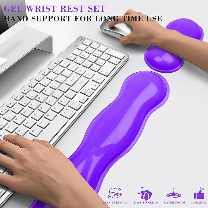 Gel Wrist Rest for Keyboard and Mouse, Wrist Rest for Keyboard, Mouse Wrist Support, Pain Relief, Cool Touch, Non-Skid, Keyboard and Mouse Wrist pad Set
