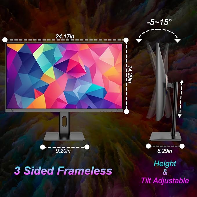 LXZ Gaming Monitor 27 inch, 144hz Monitor 3840 * 2160P, IPS Display, Eye Care, DP/HDMI, Wall Mount Compatible - Black