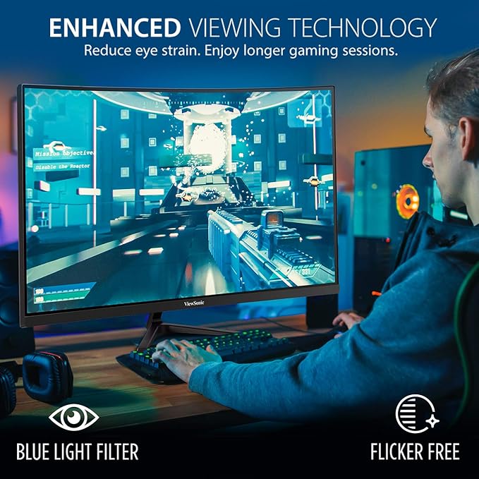 ViewSonic VX3218-PC-MHD 32 Inch Curved 1080p 1ms 180Hz Gaming Monitor with FreeSync Premium, Eye Care, HDMI and Display Port