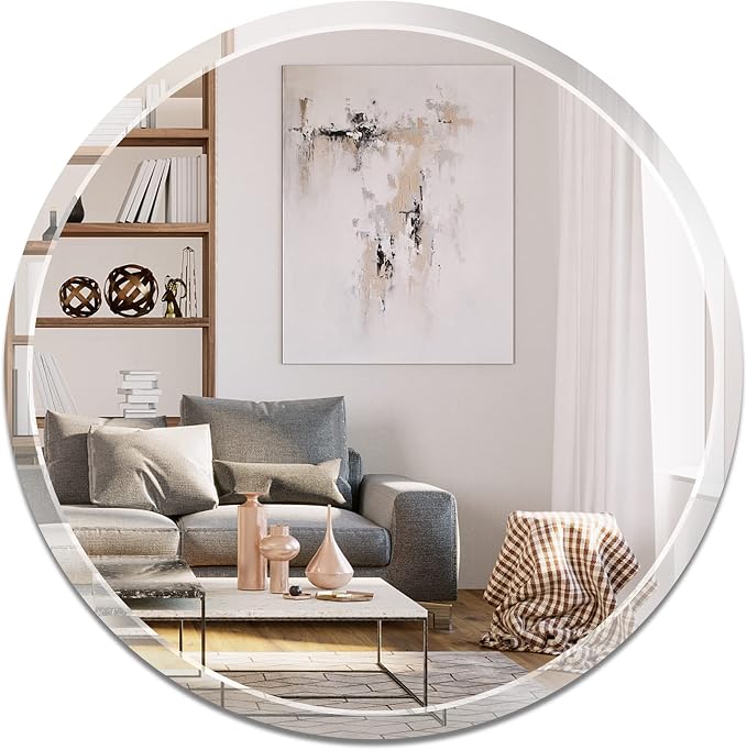 36" x 36" Frameless Round Wall Mirror Beveled Edge Bathroom Circle Mirror for Home Decor