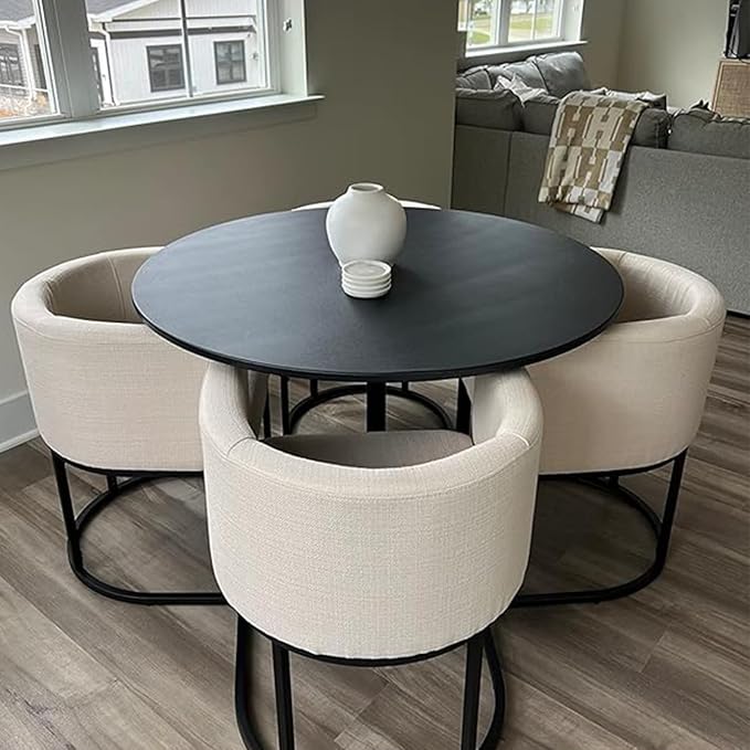 Tulip Round Dining Table 31.5" Black Round Kitchen Dining Table for 2-4 People, with 0.7" MDF Tables Top and Metal Pedestal Base Dinner Tables for Cafe, Home, Dining Room