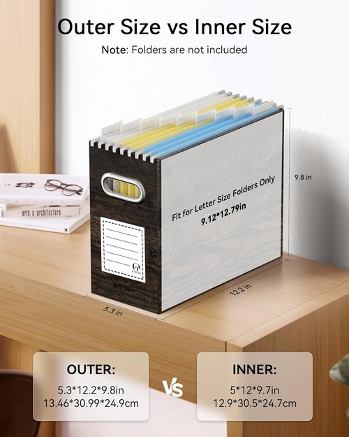 Oterri Cardboard File Organizer Box - Letter Size Hanging File Folders | 8-Pack Brown Wood Grain Print
