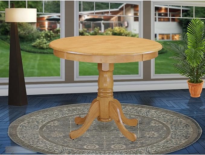 East West Furniture ANT-OAK-T Antique Modern Kitchen Table - a Round Dining Table Top with Pedestal Base, 36x36 Inch, Oak
