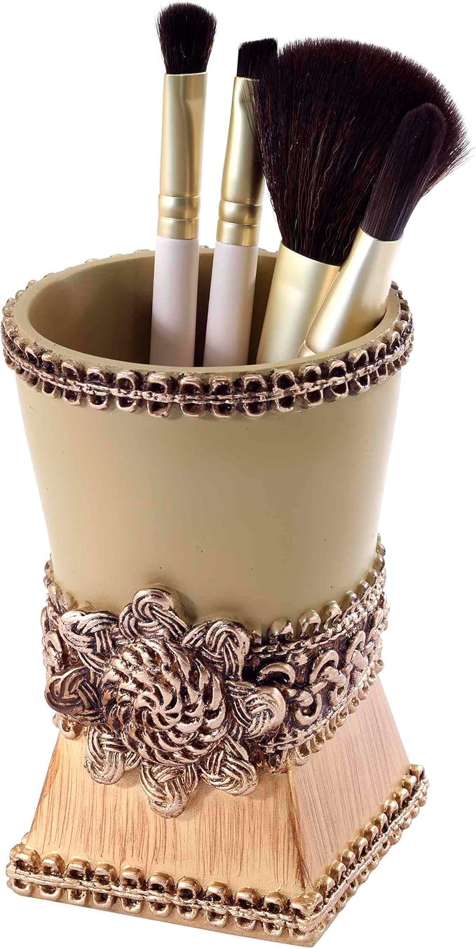 Avanti Linens - Accessory Set, Resin Tumbler, Toothbrush Holder, Soap Dish & Lotion Pump, Durable Bath Decor (Braided Medallion Collection, Gold)