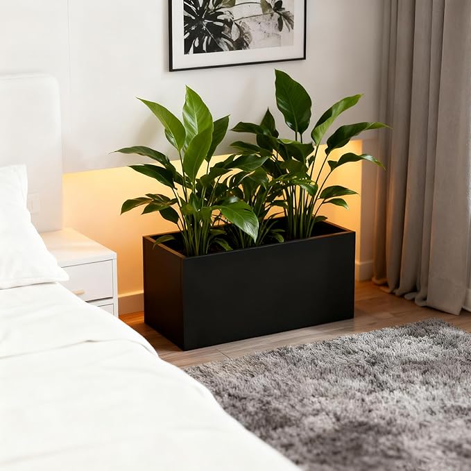 Metal Rectangular Planter Black Galvanized Steel Rectangle Indoor Planter Box Large Outdoor Planters Steel 25" L x 11" W x 13" H Commercial Residential for Patio, Yard, Garden