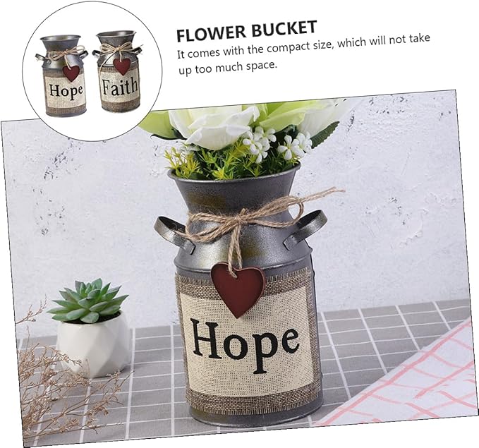 Zerodeko 2pcs Vintage Style Decorative Flower Buckets Retro Iron Plant Containers Creative Rustic Flower Arrangement Pots for Home Wedding Living Decor