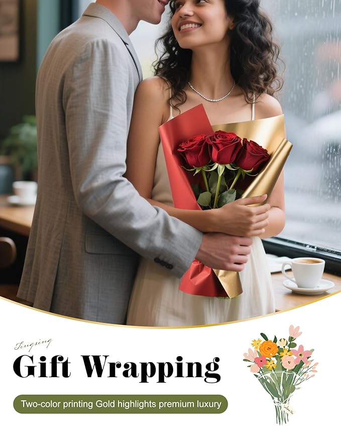 TINGSING 20 Pcs Double Sided Flower Wrapping Paper 22.4 inch Matte Waterproof Floral Bouquet Wrappings Papers for Floral Wrap Gift Packaging Florist Packing Supplies DIY Crafts,Green - Gray Green