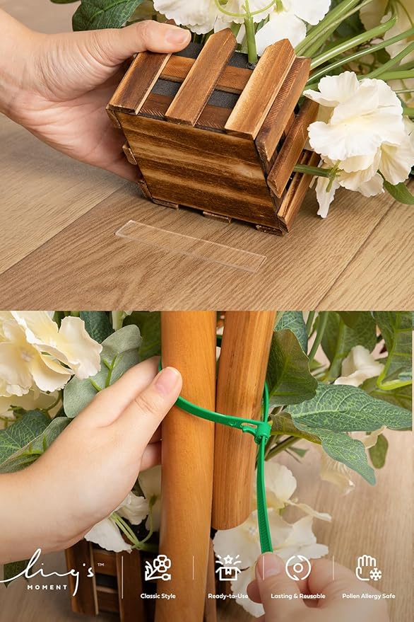 Ling's moment 17.5" Tall Standing Artificial Flowers Arrangements 2 pcs Wedding Aisle Runner Chair Decorations Apricot & Soft Peach Centerpieces for Ceremony Reception Rose Floral Party Outdoor