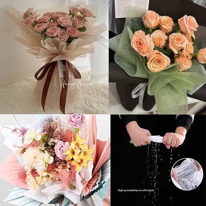 FAYADA Korean Cotton Flower Wrapping Paper Non-Woven Floral Bouquet Wraps Gift Packaging Florist Supplies 20 Sheets Florist Waterproof Flower Wrapping Paper for Fresh Flowers-22.8x22.8 Inch (green)
