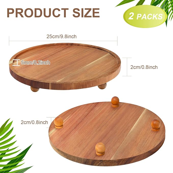 Sieral 2 Pieces Wooden Plant Riser Stands Wood Pedestal Round Acacia Wood Soap Stand Farmhouse Wooden Plant Tray for Indoor Outdoor Home, Garden Patio Decorative, 9.8 Inch Diameter