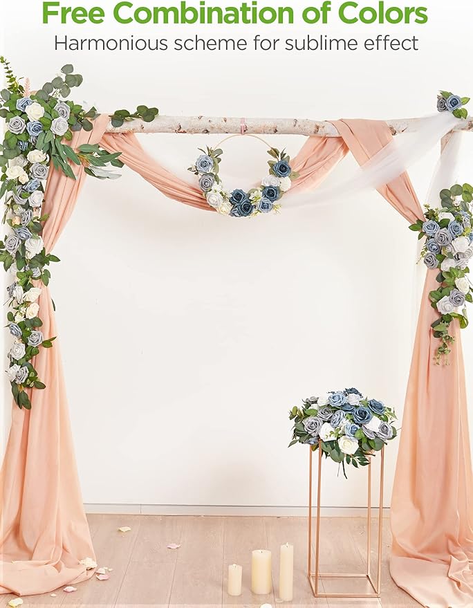 InnoGear Artificial Flowers, 50 Pcs Dusty Blue Shades Foam Fake Roses Bulk with Stems for Decoration DIY Wedding Bouquets Centerpieces Bridal Shower Party Christmas Tree