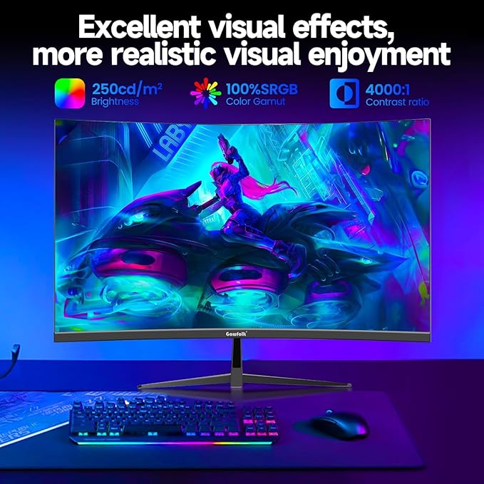 Gawfolk Curved 32 inch Gaming Monitor 240Hz PC Screen Full HD 1080P, Frameless 1800R Curved Computer Screen,FreeSync,178° Viewing Angle,Display Port、HDMI 2.0,Wall Mount Compatible 100x100MM-Black