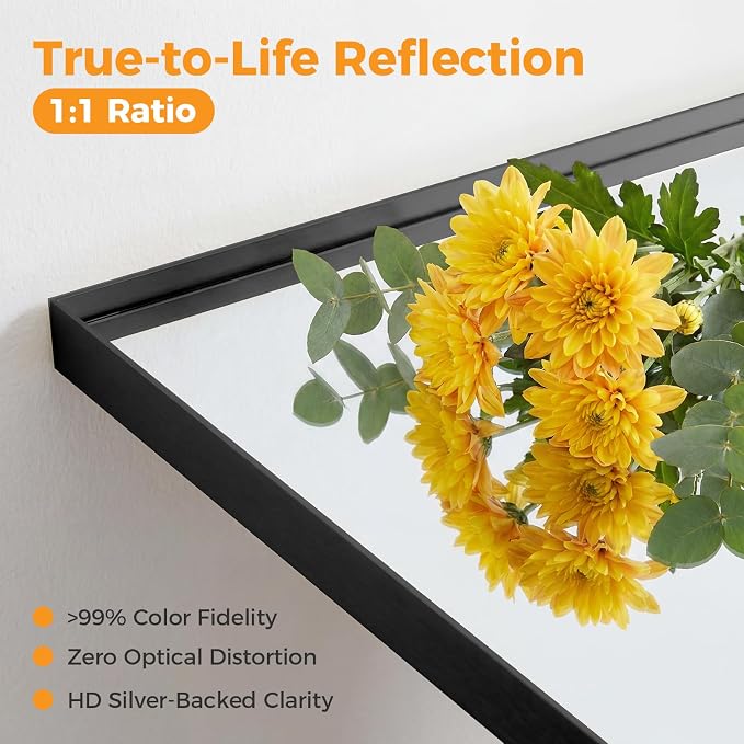 Sweetcrispy Bathroom Mirrors for Over Sink, 24" x 40" Rectangle Wall Mount Mirror with Metal Frame, Modern Vanity Mirror with Tempered Glass, for Home Decor, Anti-Rust, Black