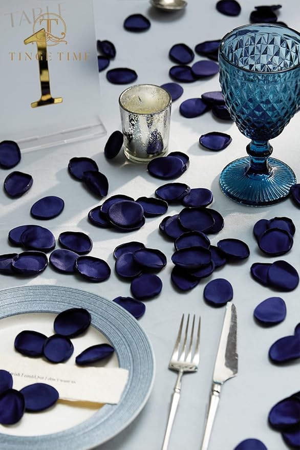 TINGE TIME 200pcs Rose Petals and Fake Roses Artificial Flowers for Wedding Decor, Bridal Shower, Party Decoration - Silk Flower Petals Bulk Pack (Navy Blue)