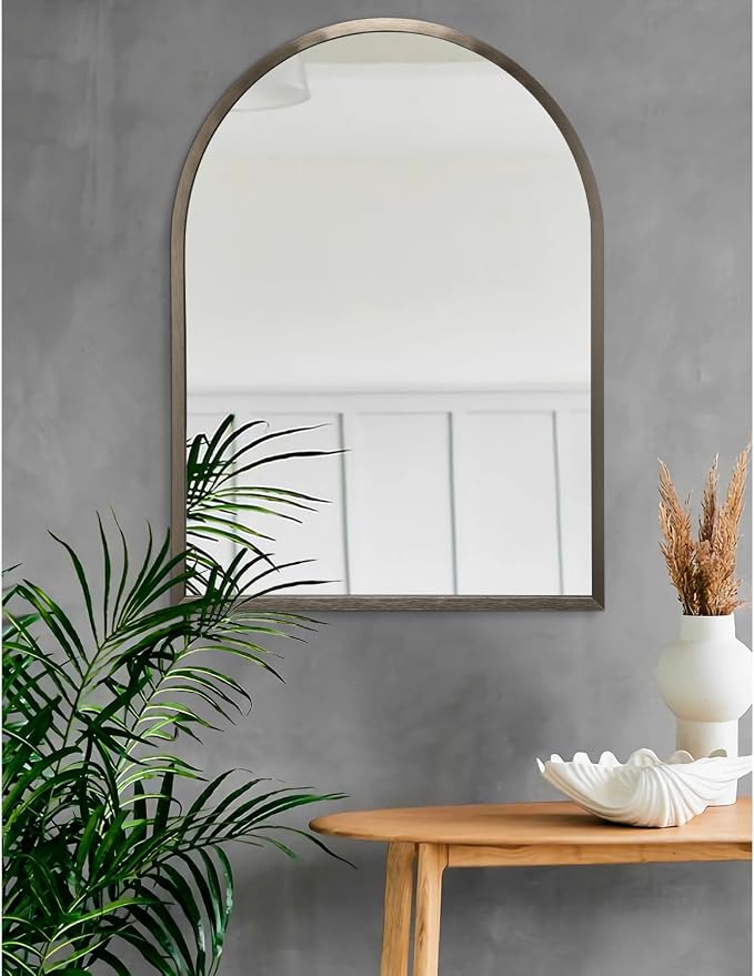 Large Arch Metal Framed Bathroom Mirror for Wall, Aluminum Alloy Frame Brushed Wall Mounted Mirror for Livingroom Bedroom Entryway, 28"x20"