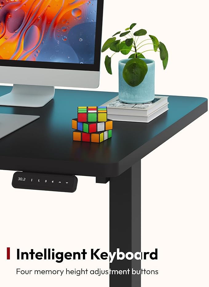 SANODESK Electric Standing Desk 48 x 24 Inches Whole-Piece Desktop Height Adjustable Stand Up Desk w/6-Button Controller Ergonomic Computer Desk for Home Office, Black Frame + Black Tabletop