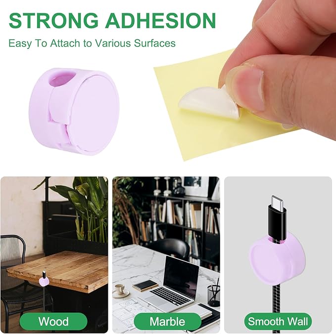 PATIKIL Cable Organizer Holder, 3 Pcs Magnetic Spring Desk Cable Management Clips Adhesive Cord Holder Keeper for Office Desktop Wall Car, Purple