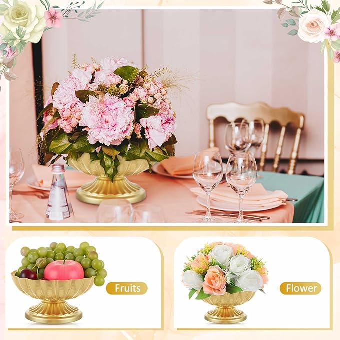 20 Pcs Metal Compote Bowl for Centerpiece Flower Holder Small Compote Vase Indoor Outdoor Flowers Fruits Plant for Christmas Wedding Home Party Decoration (Medium,Bright Gold)