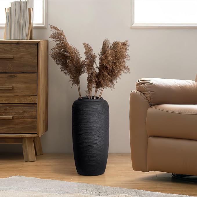 Large Rustic Ceramic Black Vase,15.7 Inch Tall Pottery Farmhouse Decor Floor Vase Vintage Flower Vases for Home Living Room Entryway Table Centerpiece Decor,Terracotta Vases,Wedding Gift