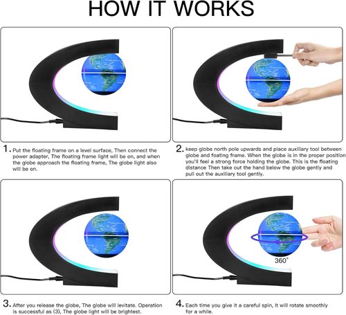 Gresus Magnetic Levitation Floating Globe - LED Illuminated World Map with C Shape Base | Perfect Gift for Home or Office