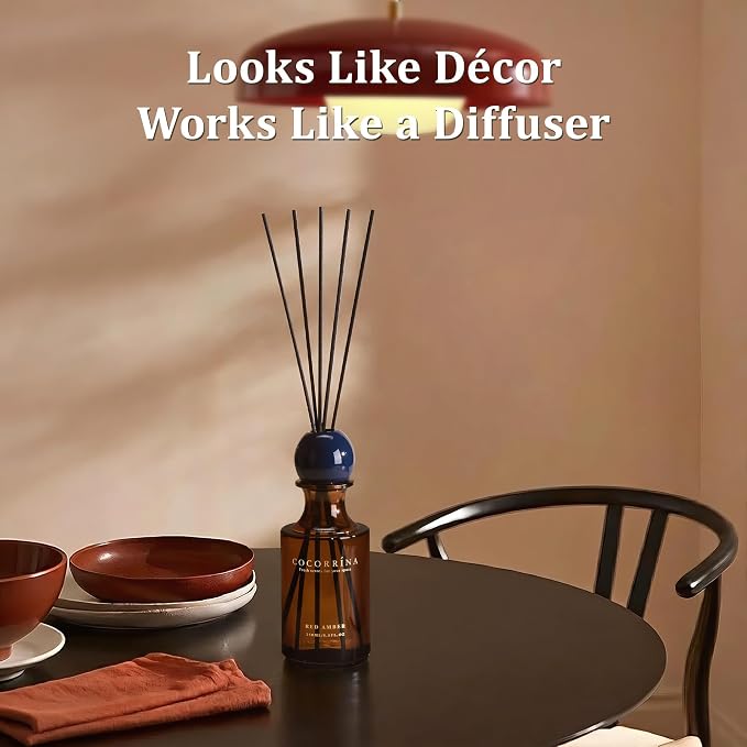 COCORRÍNA Red Amber Reed Diffuser 8.5 oz, Home Fragrance Oil Diffuser with 6 Reed Sticks, Long-Lasting Scent for Bathroom, Bedroom & Home Décor