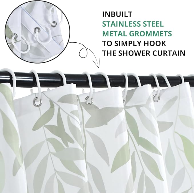 Sage Green Eucalyptus Shower Curtain Leaf Plant Herbs Spring Nature Waterproof Fabric Machine Washable with Hooks for Bathroom Bathtub Decor 72x72