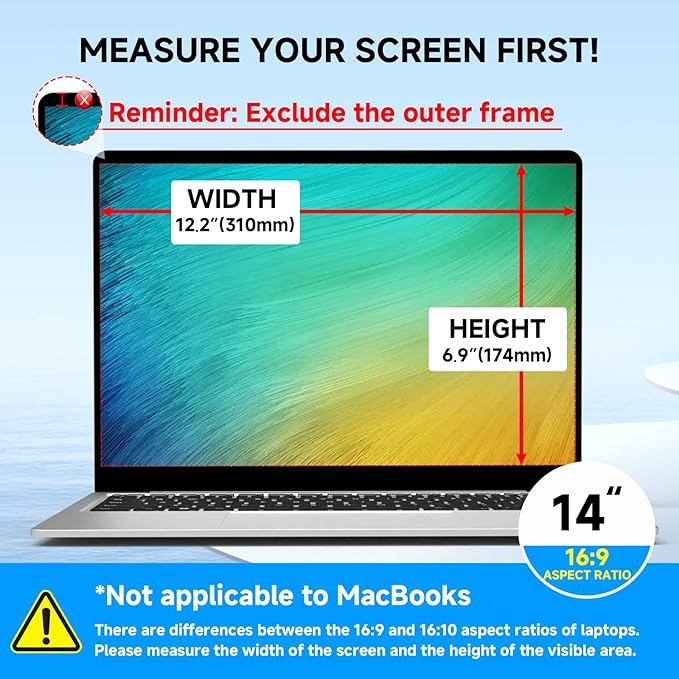 Laptop Privacy Screen 14 Inch 16:9 Aspect Ratio, Laptop Screen Privacy Shield Compatible With Lenovo Hp Dell Acer Asus Thinkpad Envy Xps, Removable Anti Glare Blue Light Computer Filter Protector