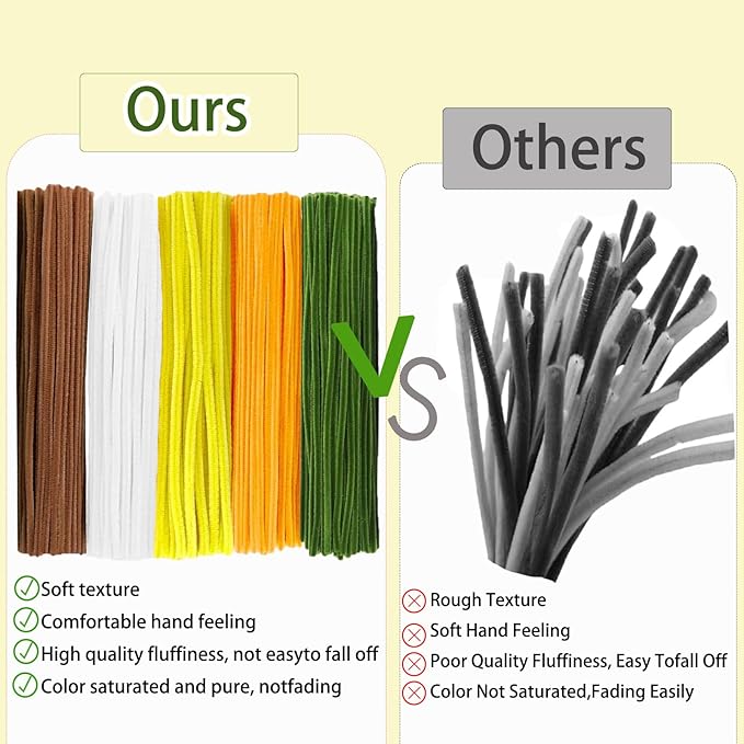 Pipe Cleaners Flower Craft Kit,Chenille Stems Craft DIY Bouquet Making Set with Floral Wires, Gardening Tape, Stamens & Ribbon for Home Decor-Holiday Decorations,Gifts - 400 Pcs (Yellow)