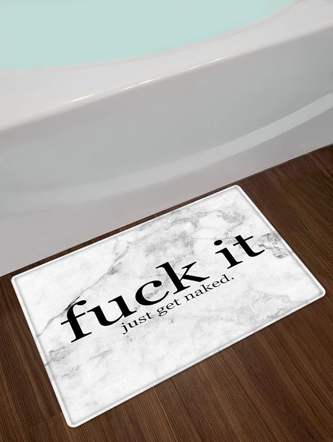 LB Black and White Marble Bath Mat Funny Fuck It Just Get Naked Area Rug for Bathroom Modern Abstract Geometric Doormat Non Slip Memory Foam Super Absorbent Floor Mats,24x16 Inch
