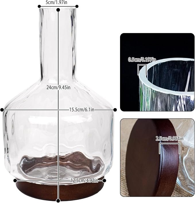 Decorative Glass Vase with Wooden Base, Modern Design for Fresh Flowers, Home and Office Decor