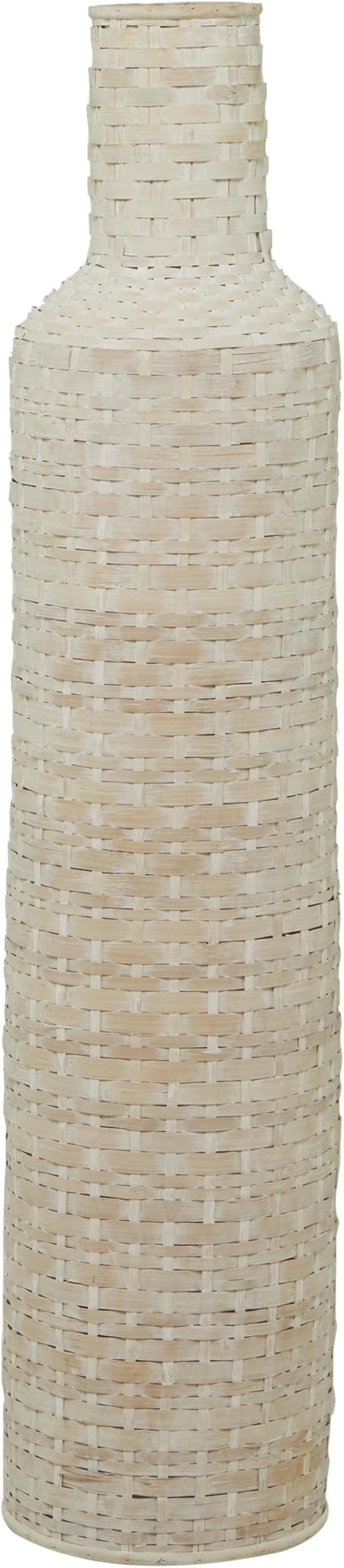 Deco 79 Bamboo Wood Decorative Vase, Tall Woven Floor Centerpiece, Round Vase for Home Decoration, White and Beige, 8.5" x 8.5" x 39"