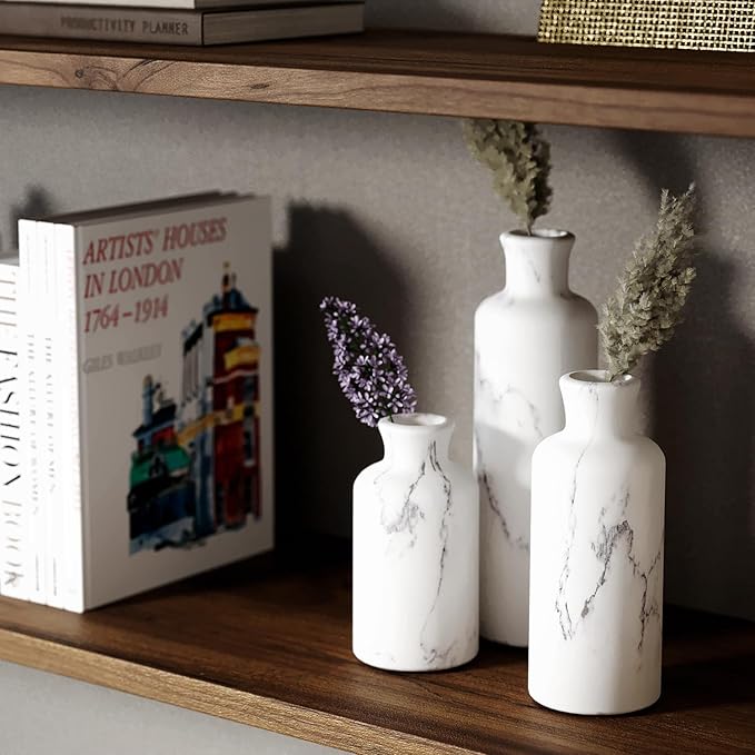 Creative Scents White Marble Look Vases Home Decor - Vase Set of 3 - Perfect for Holding Pampas Grass, Dried/Fresh Flowers, Vases for Your Kitchen, Bedroom, Office, Living/Dining Room, or Shelf Decor