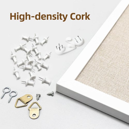 Regine Switzerland 24'' x 36'' Linen Bulletin Board - Large White Oak Frame Corkboard for Vision & Decor