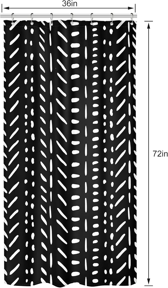 Riyidecor Stall Small Black White Boho Half Size Dorm Shower Curtain 36x72 Inch Chevron Geometric Herringbone Striped Single Narrow Tiny Walkin Stand Up Decor Fabric Bathroom Set Polyester Waterproof