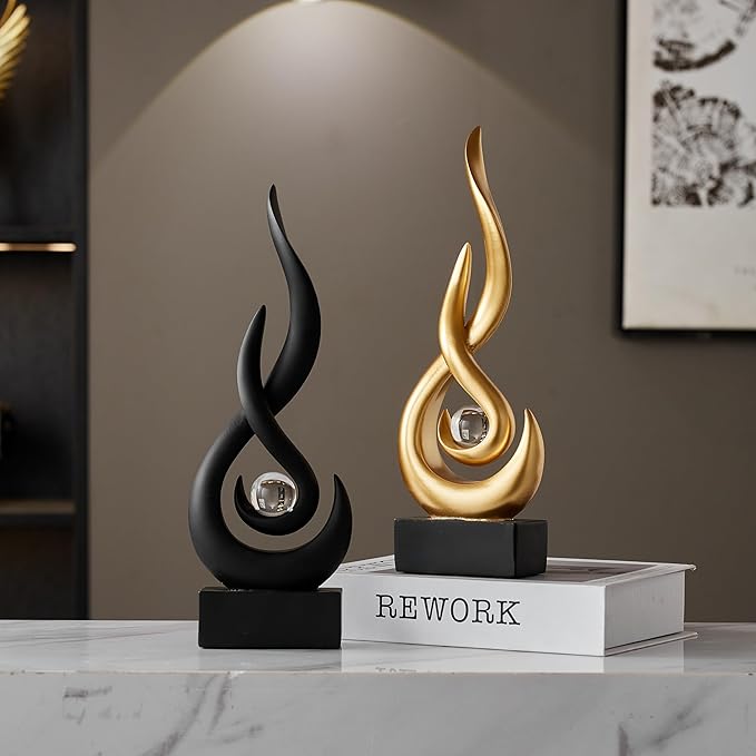Modern Abstract Art Table Decoration,Resin Flame Statue Modern Centerpiece Ornaments for Living Room Great Gift Idea Home Decor,Collectibles (Black)