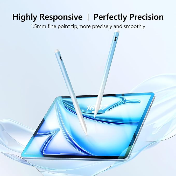 Stylus Pen for iPad 6th-11th Generation-2X Fast Charge Active Pencil Compatible with 2018-2025 Apple iPad Pro 11"/12.9"/M4, iPad Air 3/4/5/M2/M3,iPad mini 5/6 Gen-White Blue