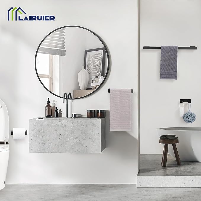 Matte Black Bathroom Hardware Set, 4-Piece Bath Towel Bar Set SUS304 Stainless Steel Towel Rack Set for Bathroom, 23.6 inches Bathroom Towel Holder Set Wall Mounted
